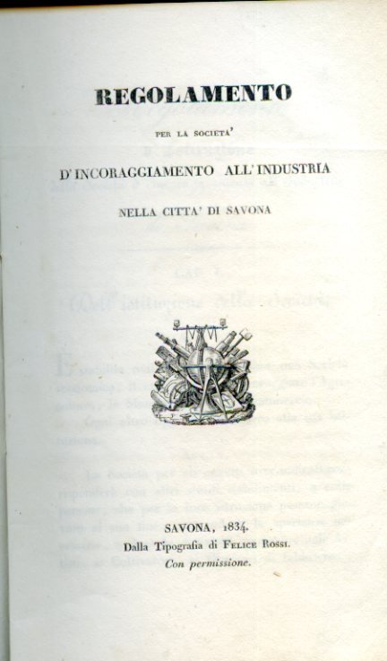 Regolamento per la Società d'Incoraggiamento all'Industria nella città di Savona