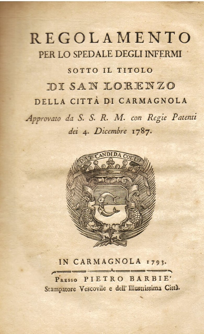 Regolamento per lo spedale degli infermi sotto il titolo di …
