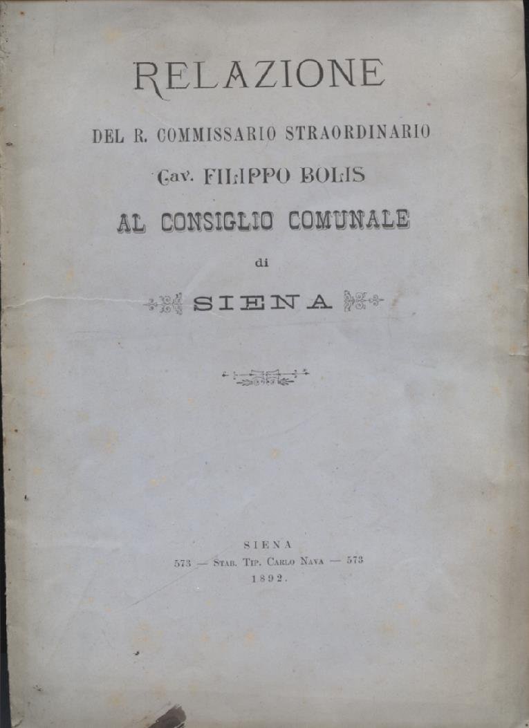 Relazione del R. Commissario Straordinario Cav. Filippo Bolis al Consiglio …