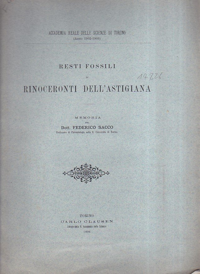 Resti fossili di rinoceronti dell'Astigiana. Memoria