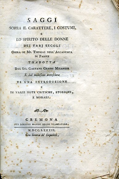 Saggi sopra il carattere, i costumi, e lo spirito delle …