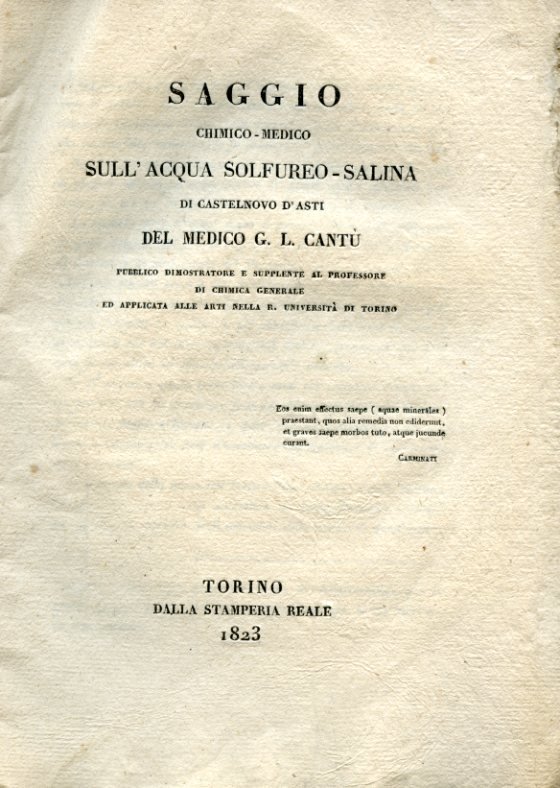 Saggio chimico - medico sull'acqua sulfureo - salina di Castelnovo …