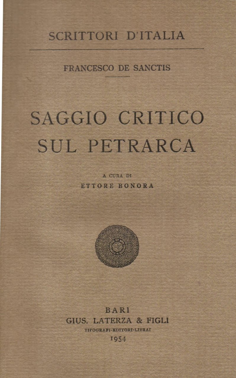 Saggio critico sul Petrarca. A cura di Ettore Bonora | Immagine principale