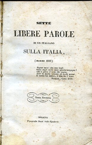 Sette libere parole di un Italiano sulla Italia, (Marzo 1849). … | Immagine principale