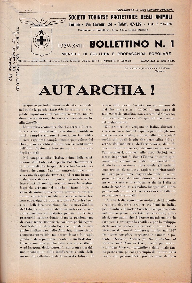 Società Torinese Protettrice degli Animali. Bollettino. Mensile di coltura e …