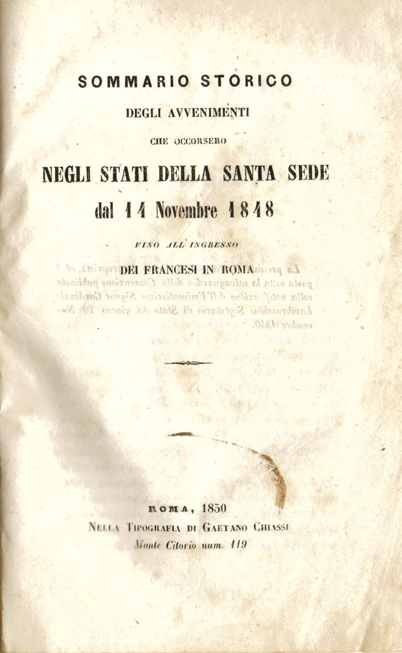 Sommario storico degli avvenimenti che occorsero negli Stati della Santa … | Immagine principale