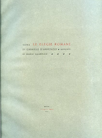 Sopra le Elegie Romane di Gabriele D'Annunzio. Appunti