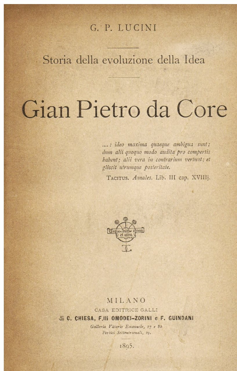 Storia della evoluzione della Idea. Gian Pietro da Core