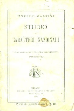 Studio dei caratteri nazionali. Leggi governanti il loro svolgimento. L'antichità