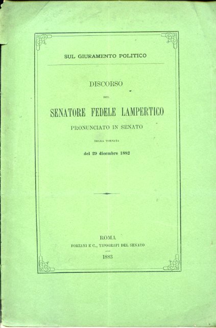 Sul giuramento politico. Discorso pronunciato in Senato nella tornata del …