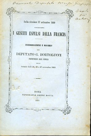 Sulla circolare 27 settembre 1880 concernente i Gesuiti espulsi dalla …