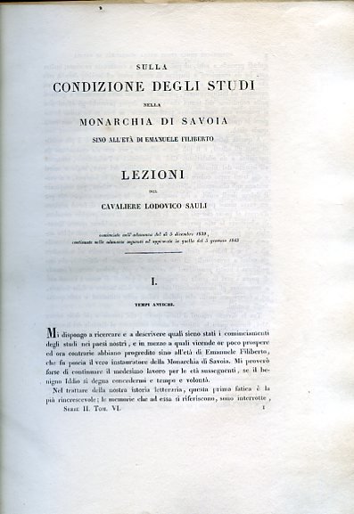 Sulla condizione degli studi nella Monarchia di Savoia sino all'età …