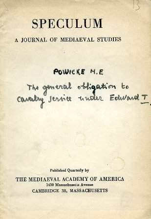 The general obligation to cavalry service under Edward I