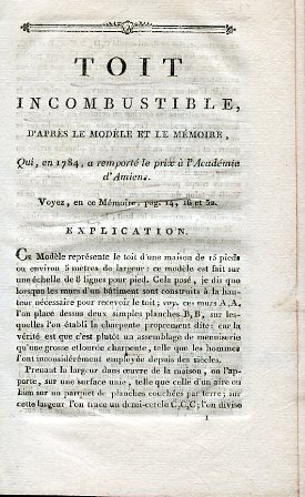 Toit incombustible, d'après le modèle et la mémoire, qui, en …