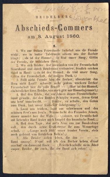 Heidelberg. Abschieds-Commers am 8. August 1860.