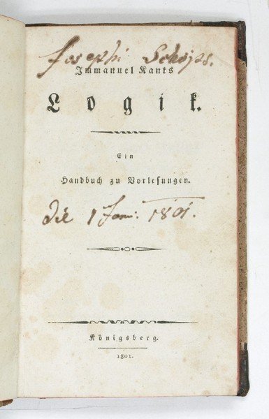 Logik. Ein Handbuch zu Vorlesungen. (Ed. by Gottlob Benjamin Jäsche).