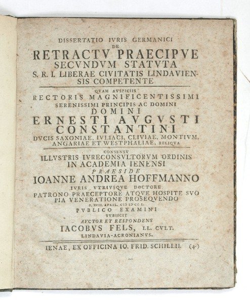 De retractu praecipue secundum Statuta S. R. I. liberae civitatis …