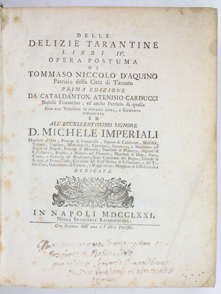 Delle delizie Tarantine libri IV. Opera postuma [.].