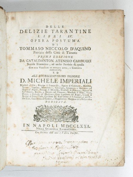 Delle delizie Tarantine libri IV. Opera postuma [.].
