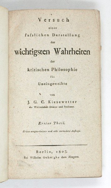Versuch einer fasslichen Darstellung der wichtigsten Wahrheiten der kritischen Philosophie …