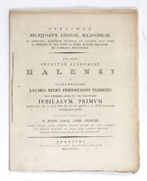 Specimen reliquiarum linguae Sclavonicae.