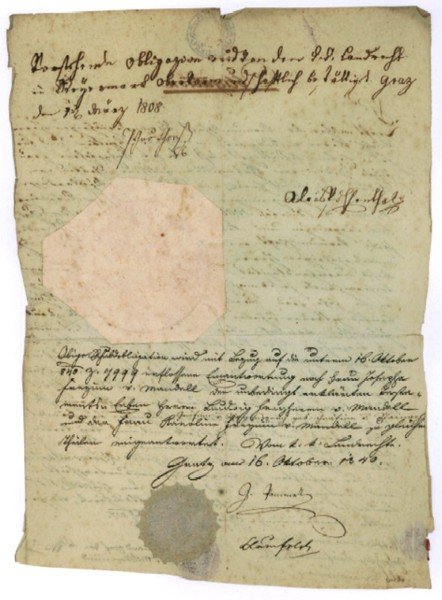 Urkunde (Obligation) mit eigenh. Unterschrift.