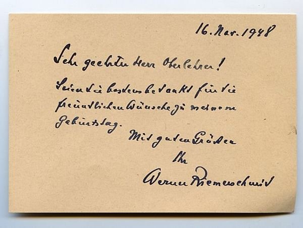 Eigenh. Briefkarte mit U.