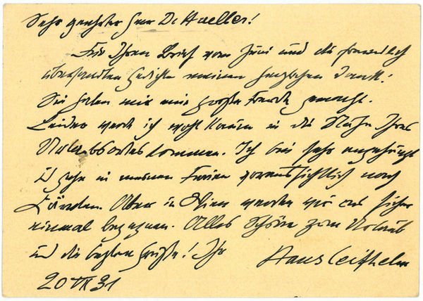 Eigenh. Postkarte mit U