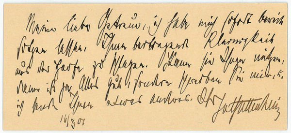 Visitkarte mit 5-zeiligem eigenh. Zusatz und U.