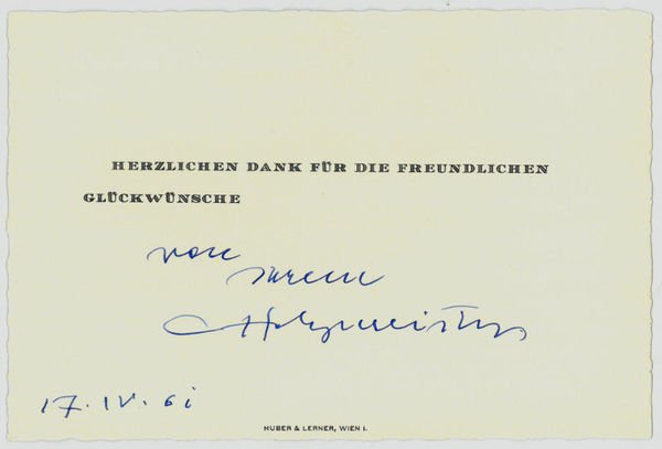 Gedr. Dankeskarte mit eigenh. Datum und U.