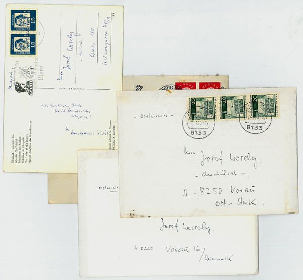 3 eigenh. Briefkarten und 1 eh. Bildpostkarte mit U.