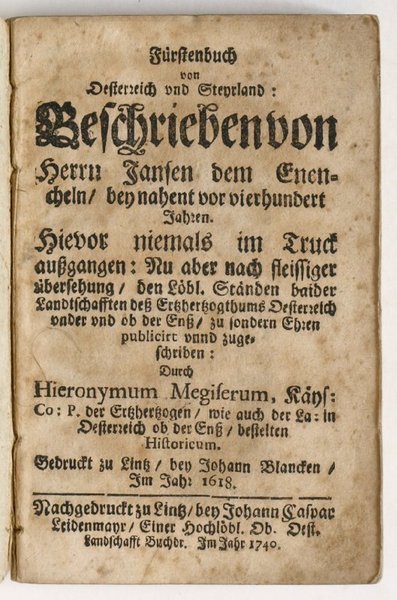 Fürstenbuch von Oesterreich und Steyrland: Beschrieben von Herrn Jansen dem …