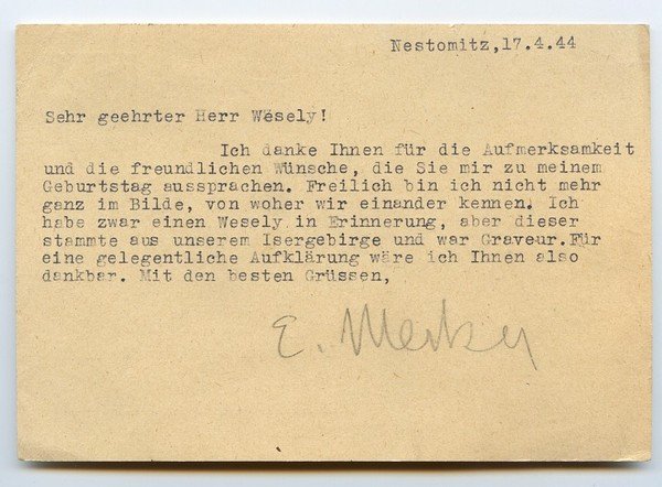 Ms. Postkarte mit eigenh. U.