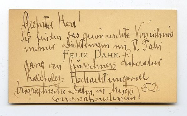 Eigenh. Billett mit Initialen.