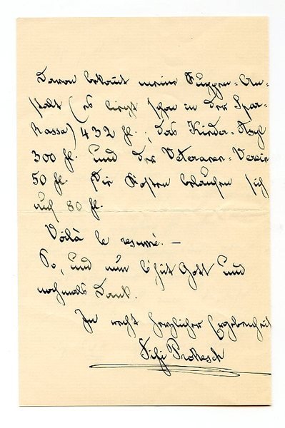 Eigenh. Brief mit U. ("Fifi Prokesch").