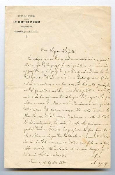 Eigenh. Brief mit U. ("A. Graf").