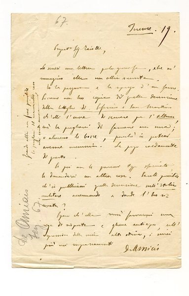 Eigenh. Brief mit U. ("de Amicis").