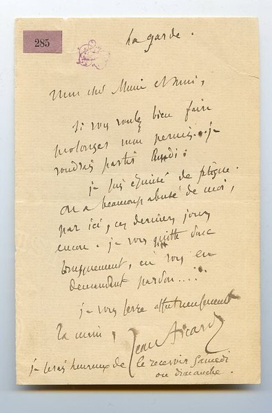 Eigenh. Brief mit U. ("Jean Aicard").