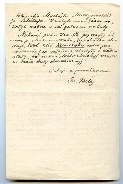Eigenh. Brief mit U. ("Iv. Belej").