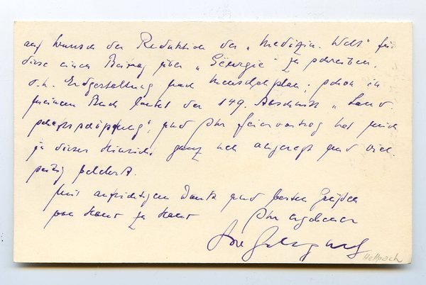Eigenh. Briefkarte mit U. ("Dr. Hellpach").
