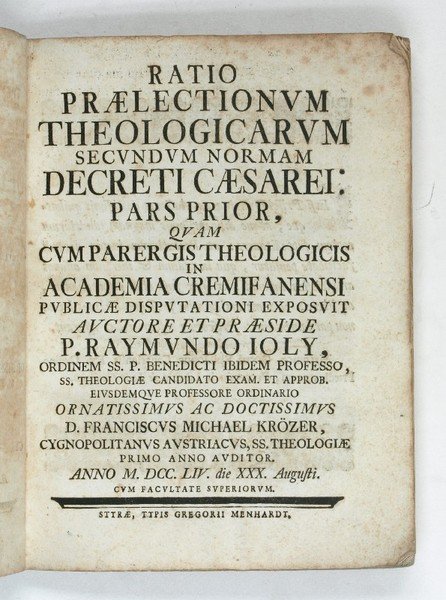 Ratio praelectionum theologicarum secundum normam decreti Caesarei: pars prior, quam …