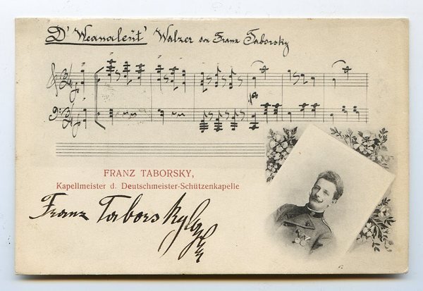 Postkarte mit eigenh. Notenzitat und U.