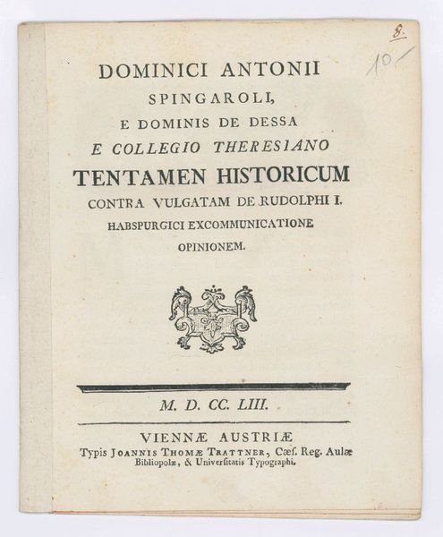 Tentamen historicum contra vulgatam de Rudolphi I. Habspurgici excommunicatione opinionem. | Immagine principale