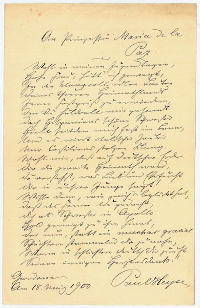 Eigenh. Brief mit U. und eh. Briefgedicht mit U.