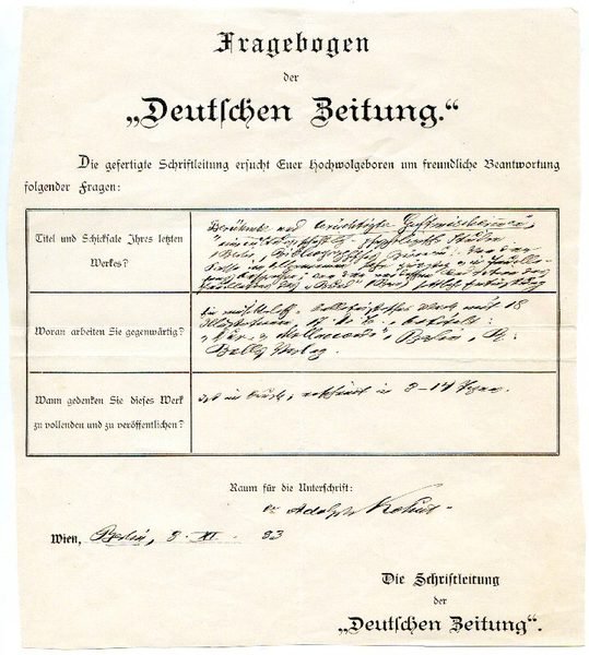 Eigenh. ausgefüllter Fragebogen mit U.