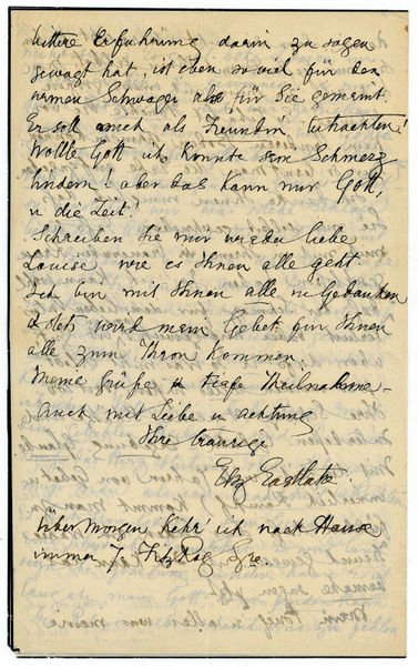 Eigenh. Brief mit U. ("Elz Eastlake").