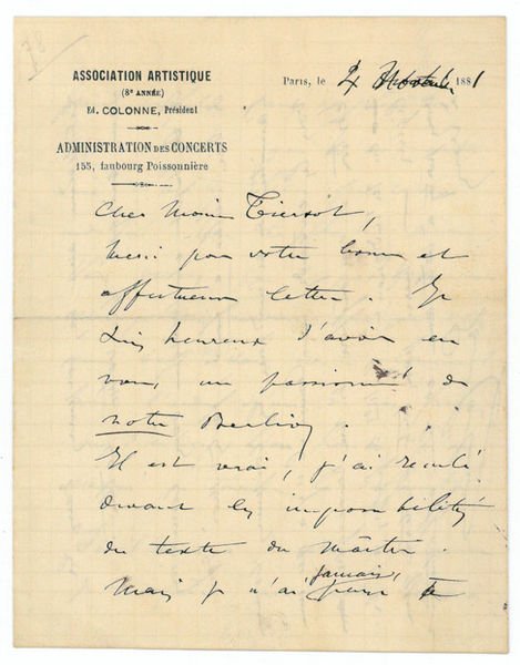 Eigenh. Brief mit U. („Ed. Colonne“).
