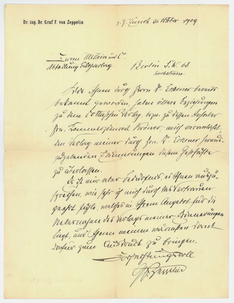 Eigenh. Brief mit U. ("GvZeppelin").