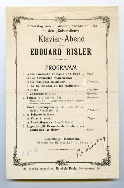 Theaterzettel mit eigenh. U. ("Ed. Risler").