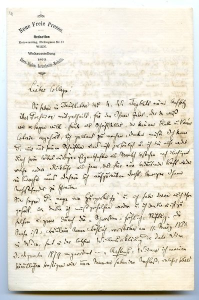 Eigenh. Brief mit U. ("Em. Ranzoni").